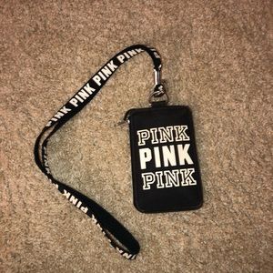 Pink lanyard and wrist wallet